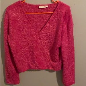 Hot Pink Cropped V-neck Sweater